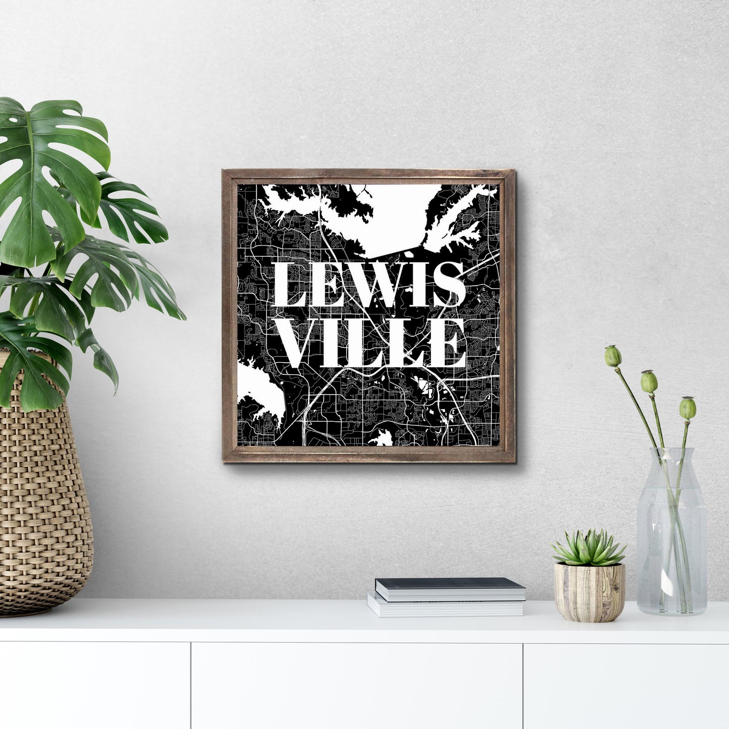 Minimalistic B&W Texas Lewisville Map | Wood Sign | Eaches | Min 1