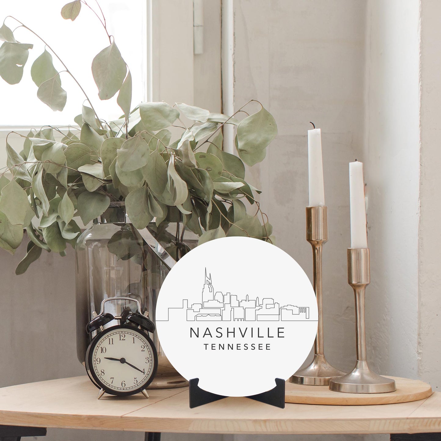 Minimalist B&W Tennessee Nashville Skyline | Wood Sign | Eaches | Min 1