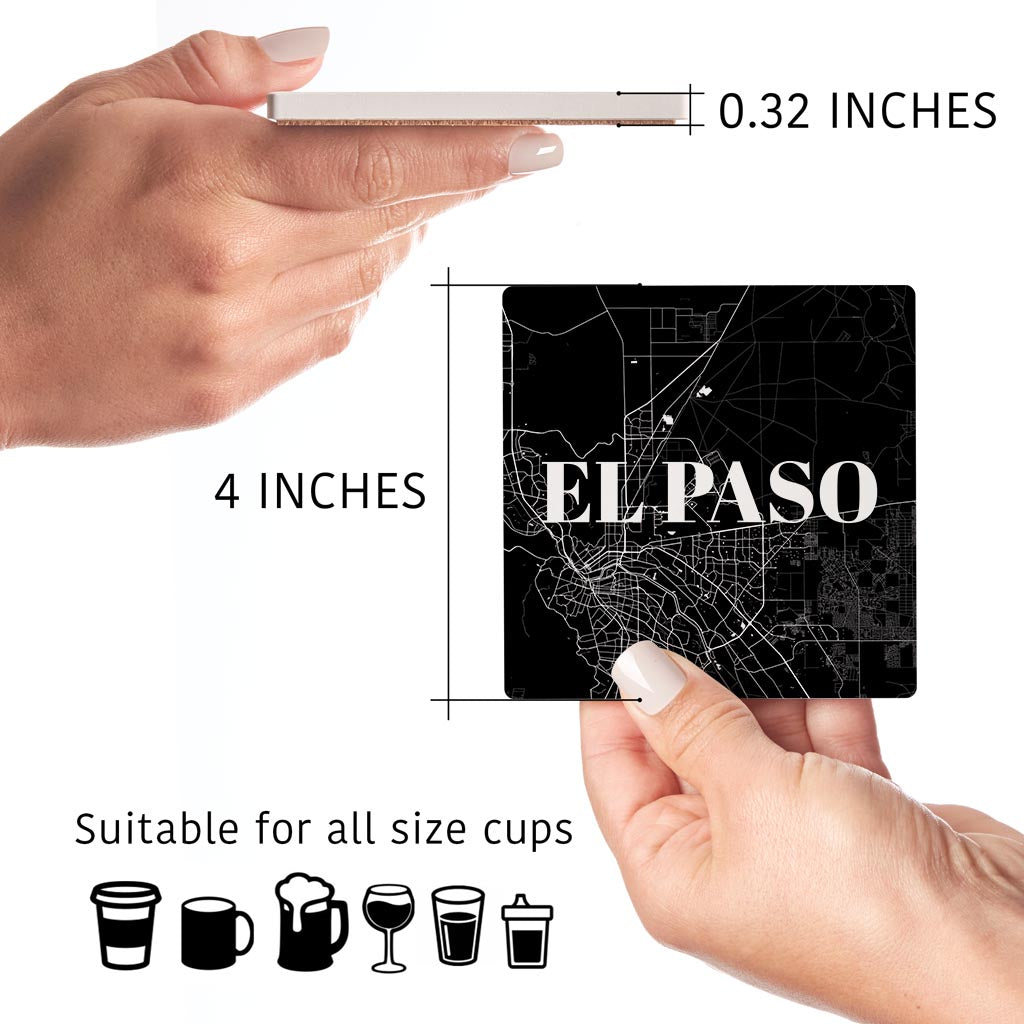 Minimalistic B&W Texas El Paso Map | Absorbent Coasters | Set of 4 | Min 2