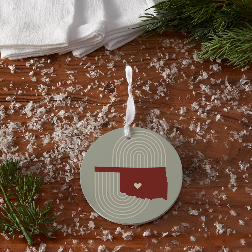 Modern Minimalist Oklahoma Chickasha Heart | Wood Ornament | Eaches | Min 6