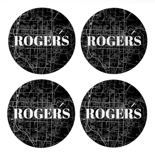 Minimalist B&W Arkansas Rogers Map | Absorbent Coasters | Set of 4 | Min 2