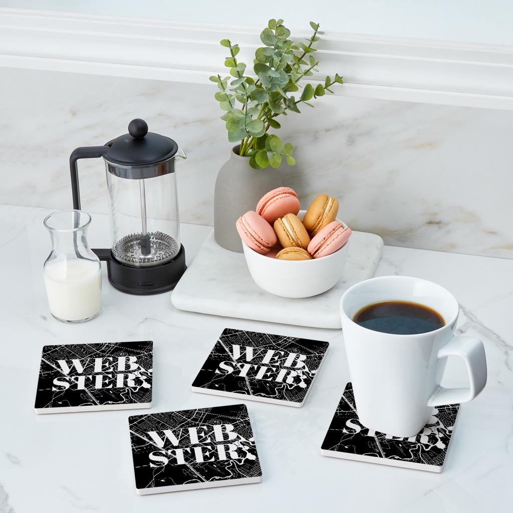 Minimalistic B&W Texas Webster Map | Absorbent Coasters | Set of 4 | Min 2