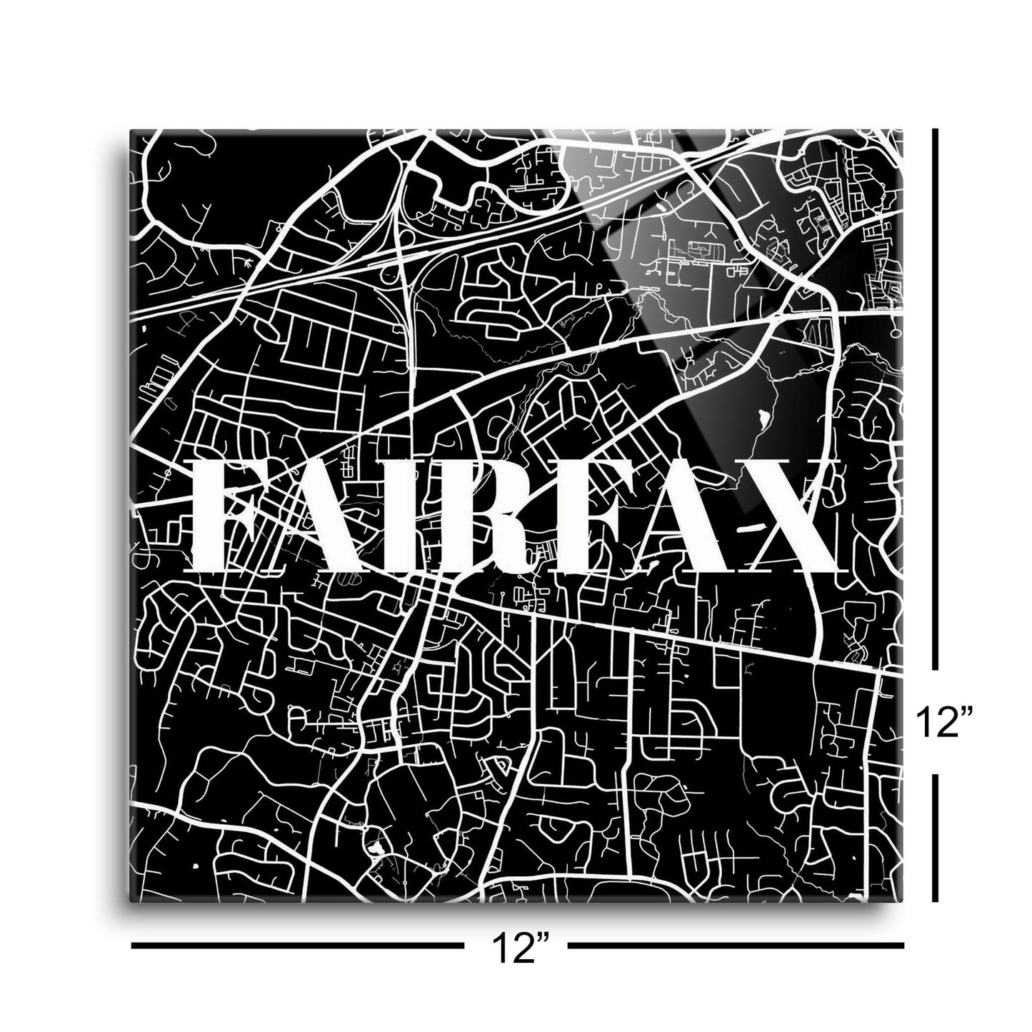 Minimalistic B&W Virginia Fairfax Map | Hi-Def Glass Art | Eaches | Min 1