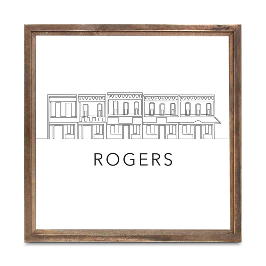 Minimalist B&W Arkansas Rogers Skyline | Wood Sign | Eaches | Min 1