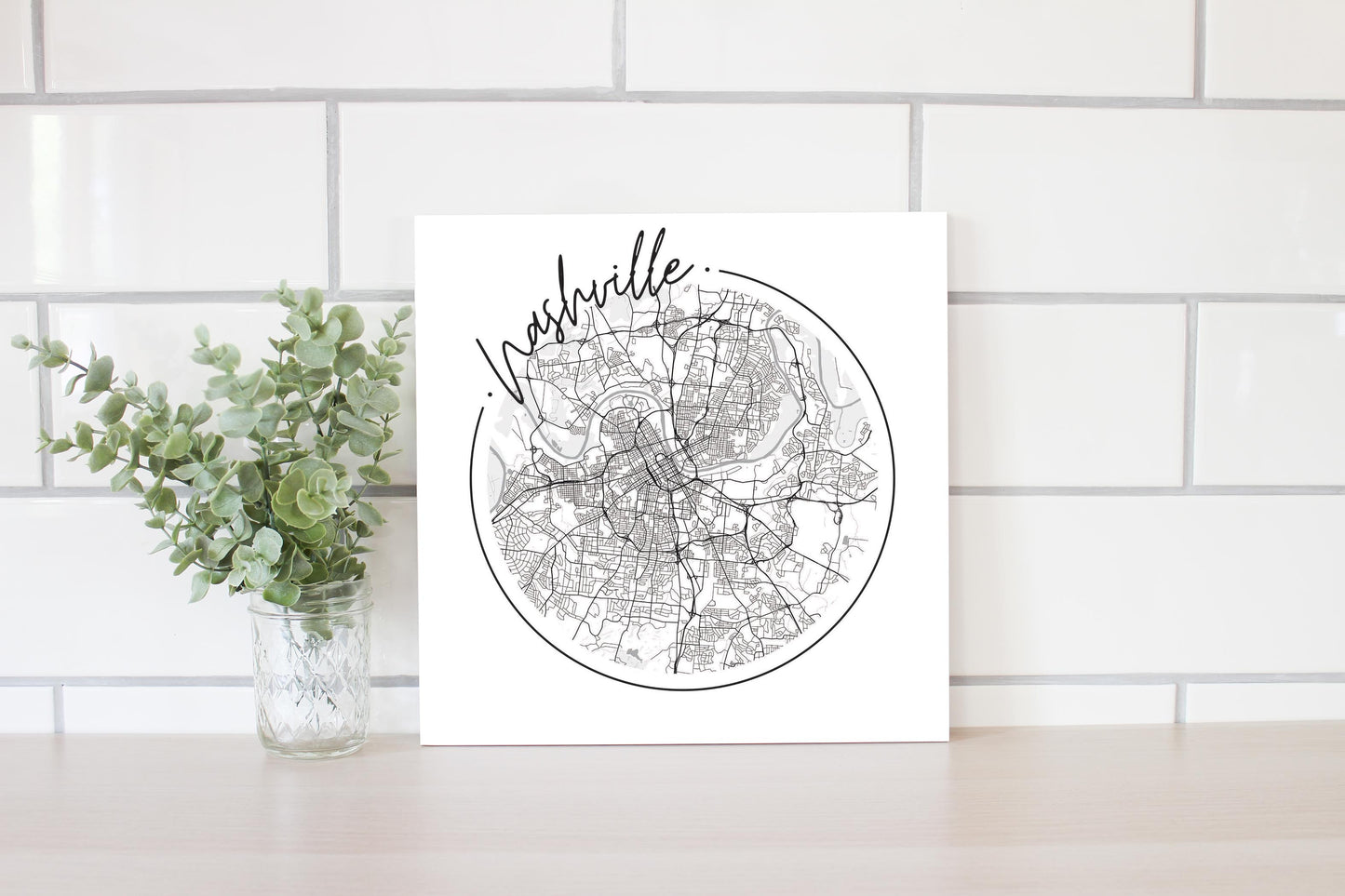 Minimalist B&W Tennessee Nashville Circle Map | Wood Sign | Eaches | Min 2