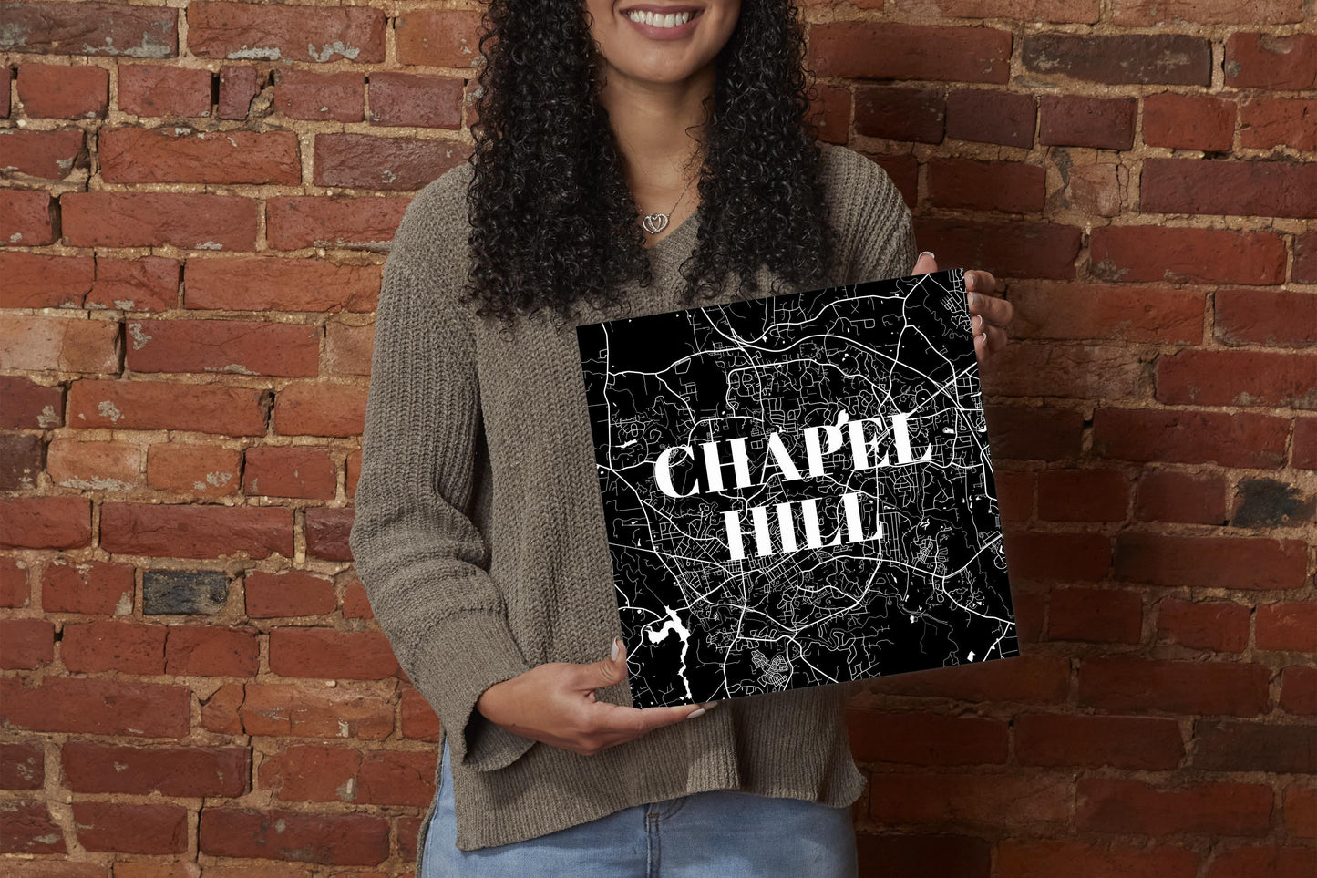 Minimalistic B&W North Carolina Chapel Hill Map | Wood Sign | Eaches | Min 2