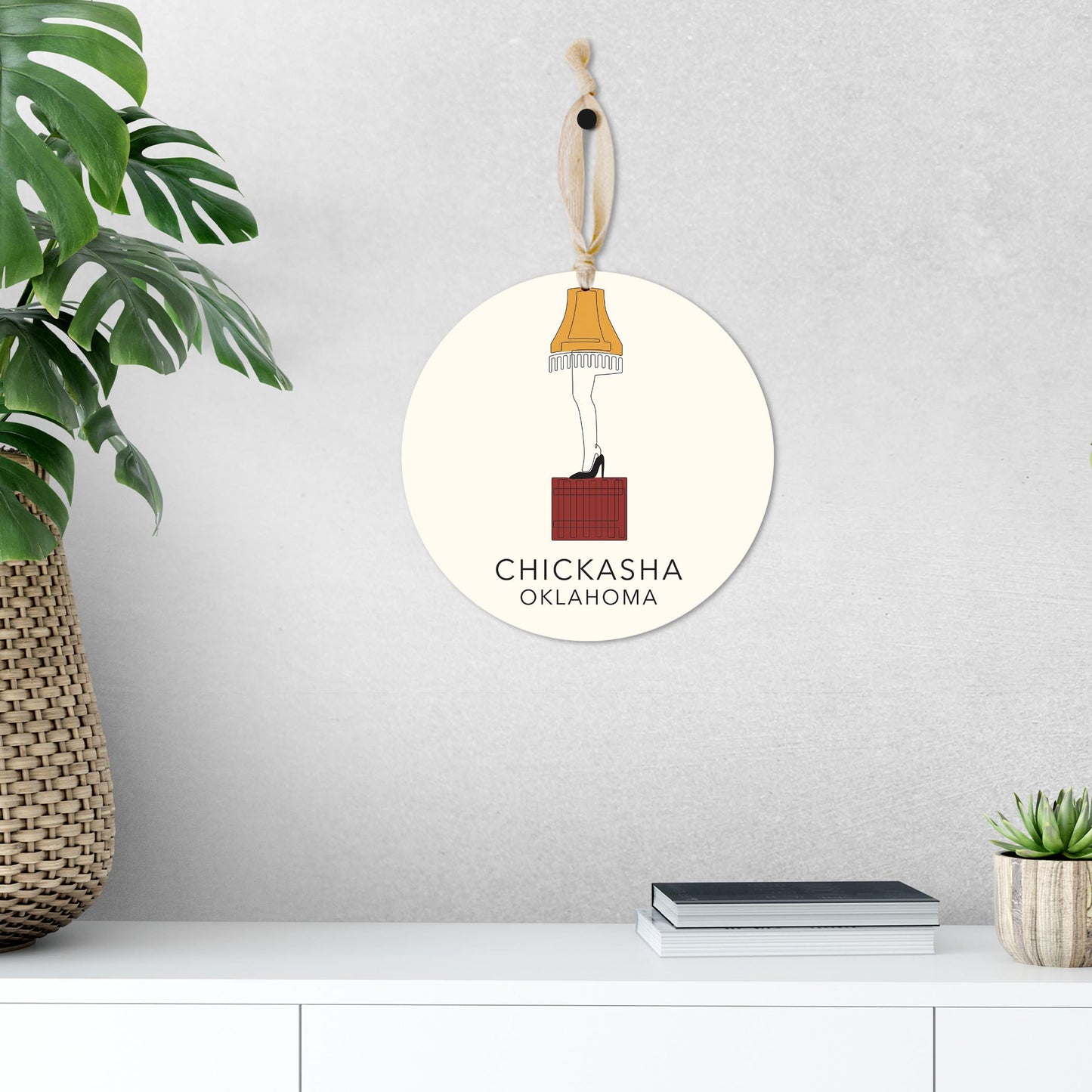 Modern Minimalist Oklahoma Colorful Chickasha Leg Lamp | Wood Ornament | Eaches | Min 1