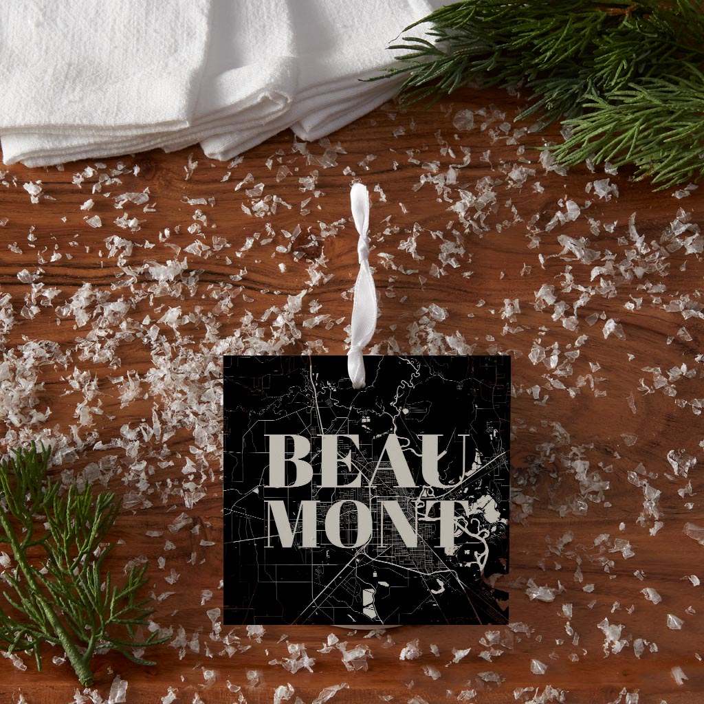 Minimalistic B&W Texas Beaumont Map | Wood Ornament | Eaches | Min 6