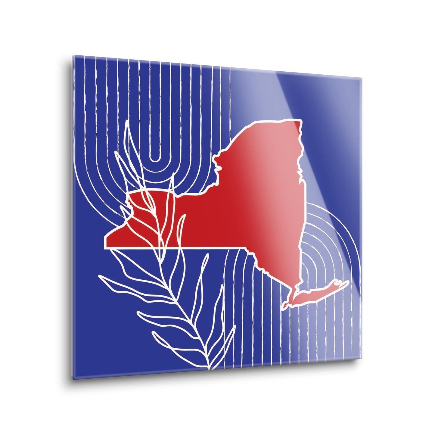 Red White And Blue New York State Retro Thin Lines | Hi-Def Glass Art | Eaches | Min 1