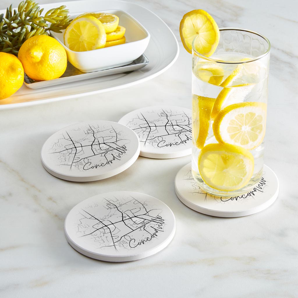 Minimalistic B&W Pennsylvania Concordville Circle Map | Absorbent Coasters | Set of 4 | Min 2