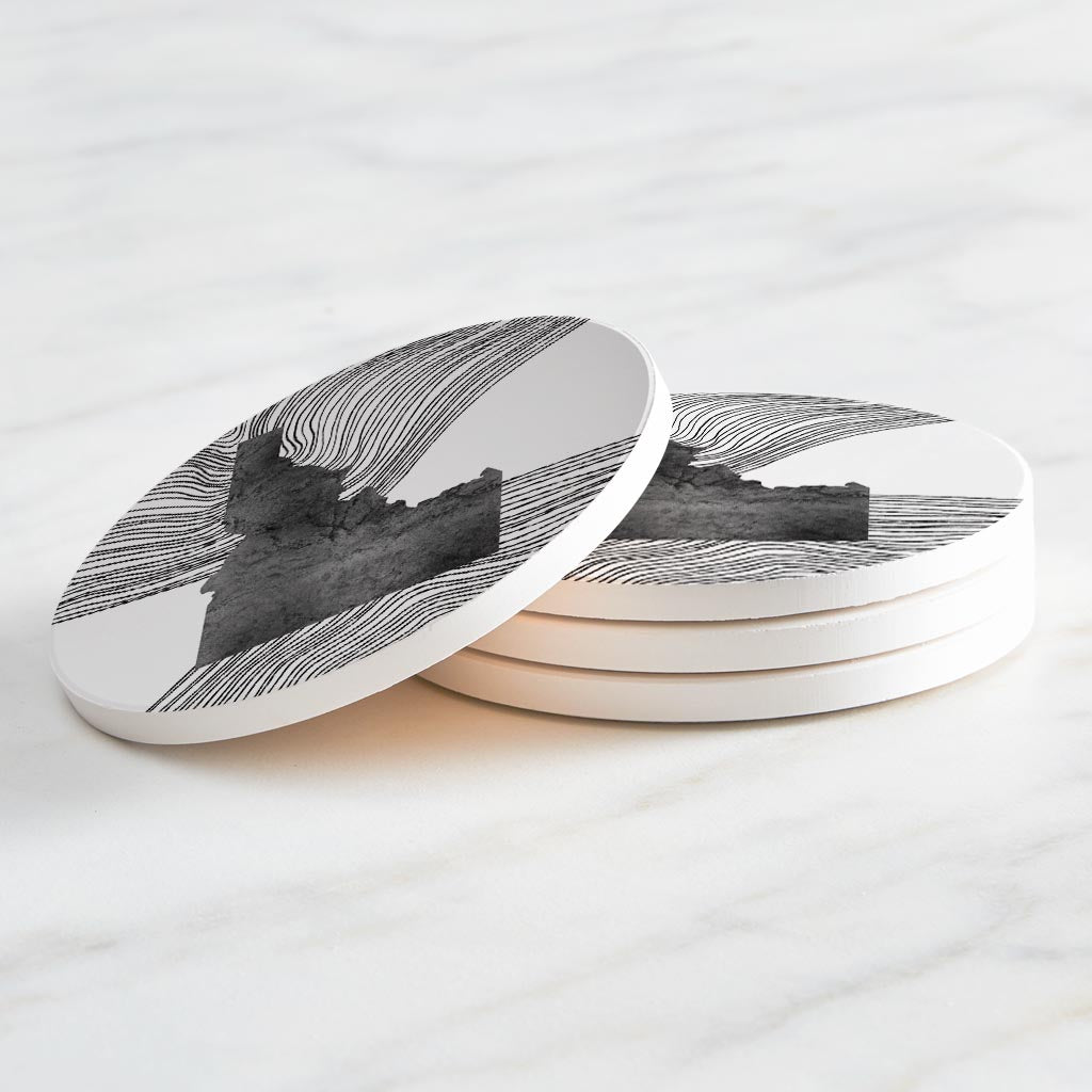 Minimalist B&W Idaho State With Fluid Lines | Absorbent Coasters | Set of 4 | Min 2