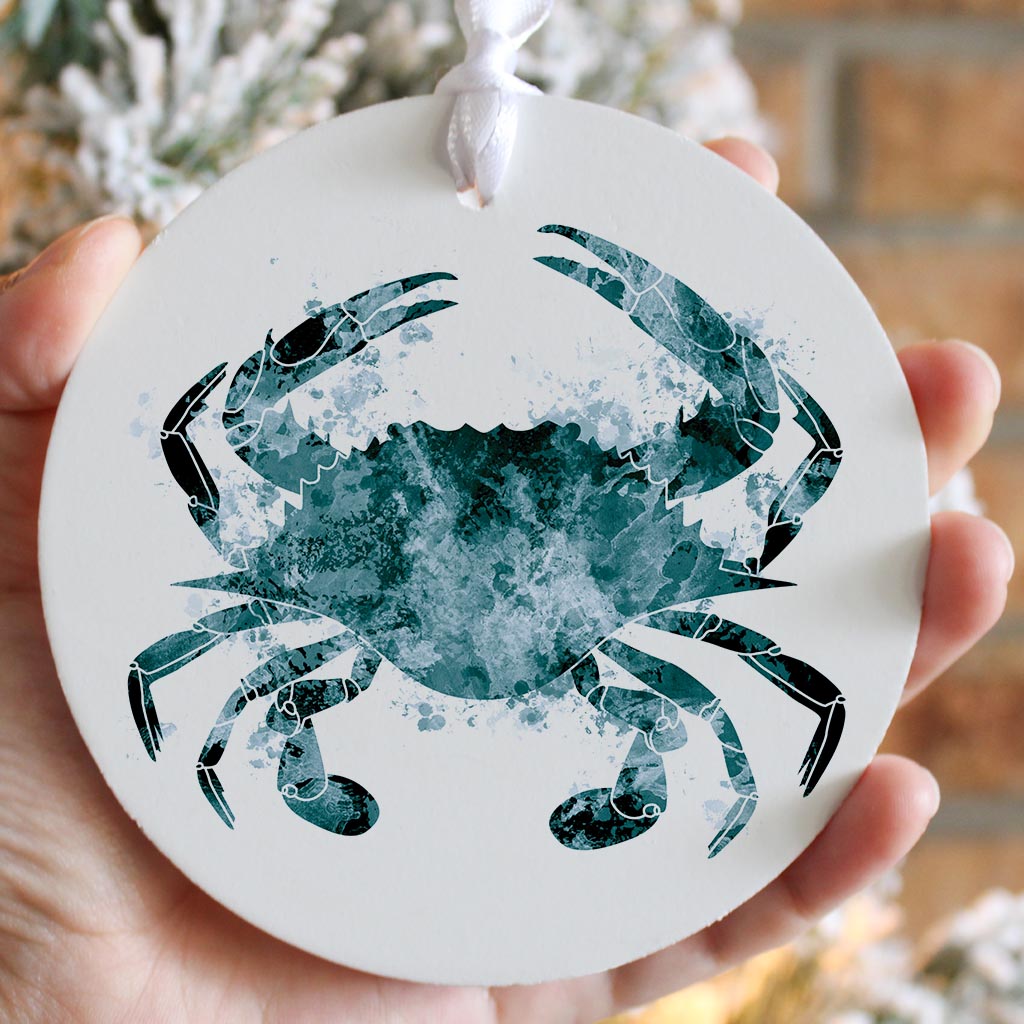 Blue White Water Color Blue Crab | Wood Ornament | Eaches | Min 6