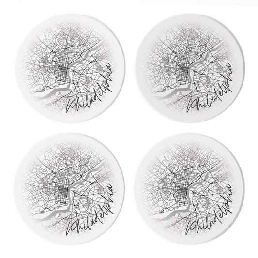 Minimalistic B&W Pennsylvania Philadelphia Circle Map | Absorbent Coasters | Set of 4 | Min 2