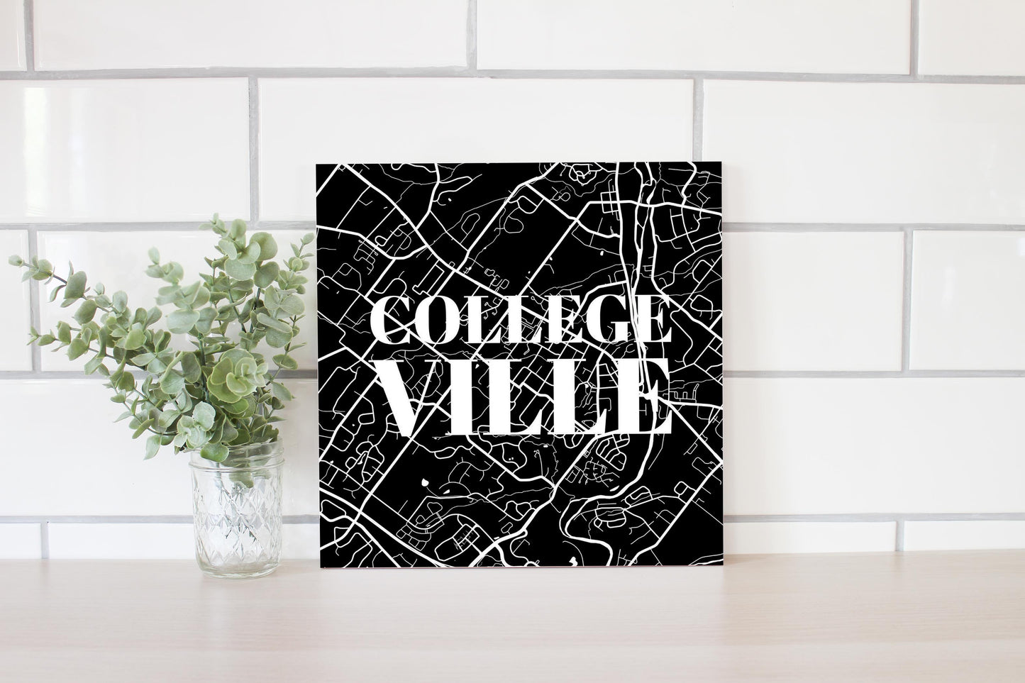 Minimalistic B&W Pennsylvania Collegeville Map | Wood Sign | Eaches | Min 2