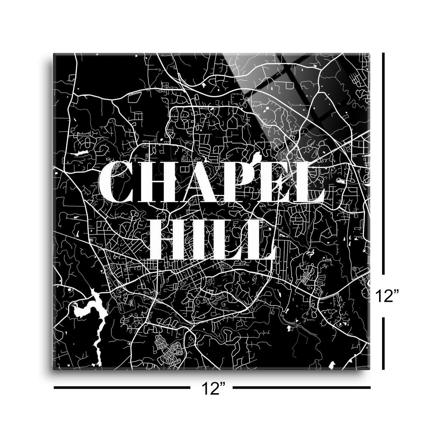 Minimalistic B&W North Carolina Chapel Hill Map | Hi-Def Glass Art | Eaches | Min 1
