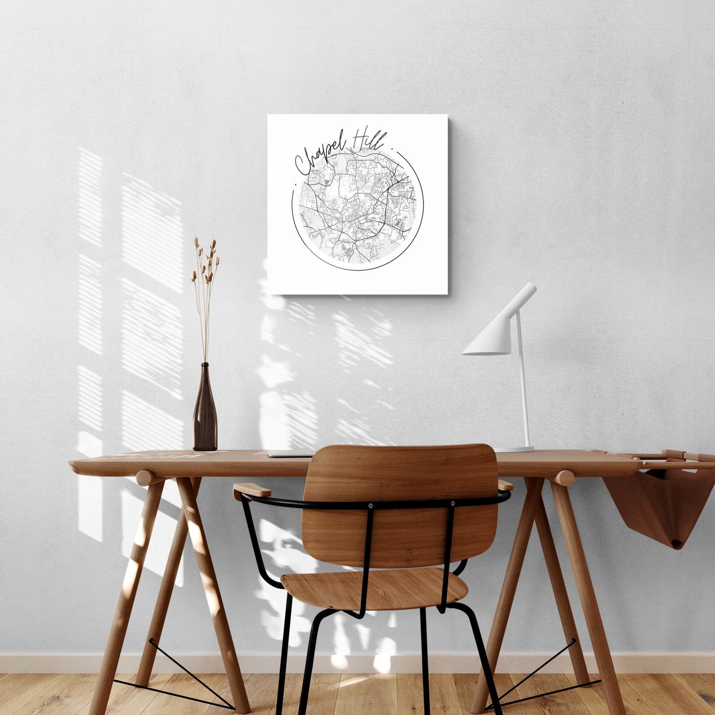 Minimalistic B&W North Carolina Chapel Hill Circle Map | Hi-Def Glass Art | Eaches | Min 1