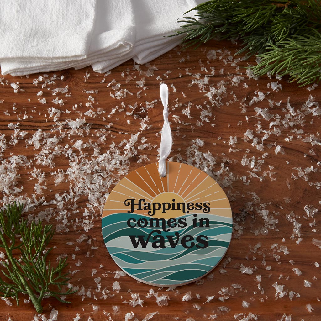 Happiness Comes In Waves | Wood Ornament | Eaches | Min 6