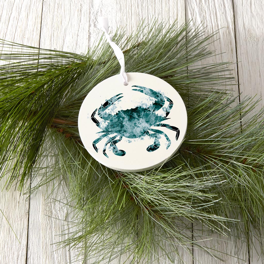 Blue White Water Color Blue Crab | Wood Ornament | Eaches | Min 6