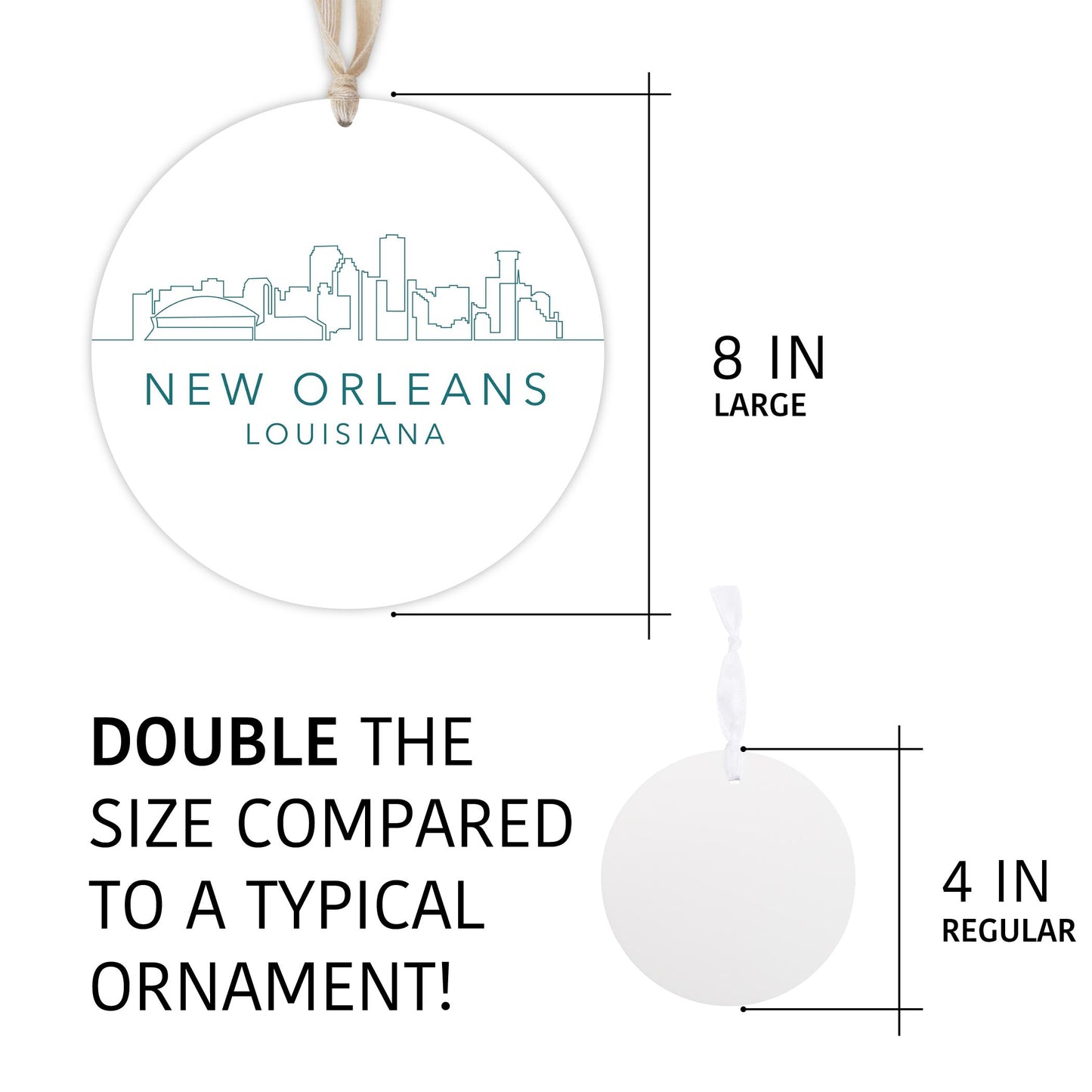 Blue White New Orleans Skyline | Wood Ornament | Eaches | Min 1