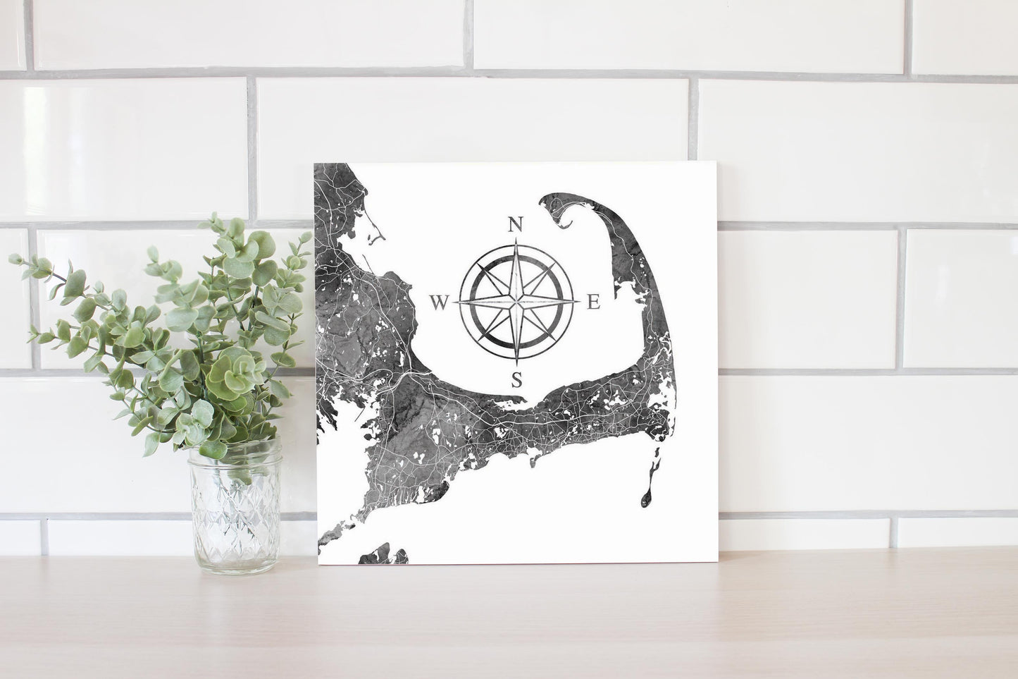 Minimalistic B&W Cape Cod Map With Compass | Wood Sign | Eaches | Min 2