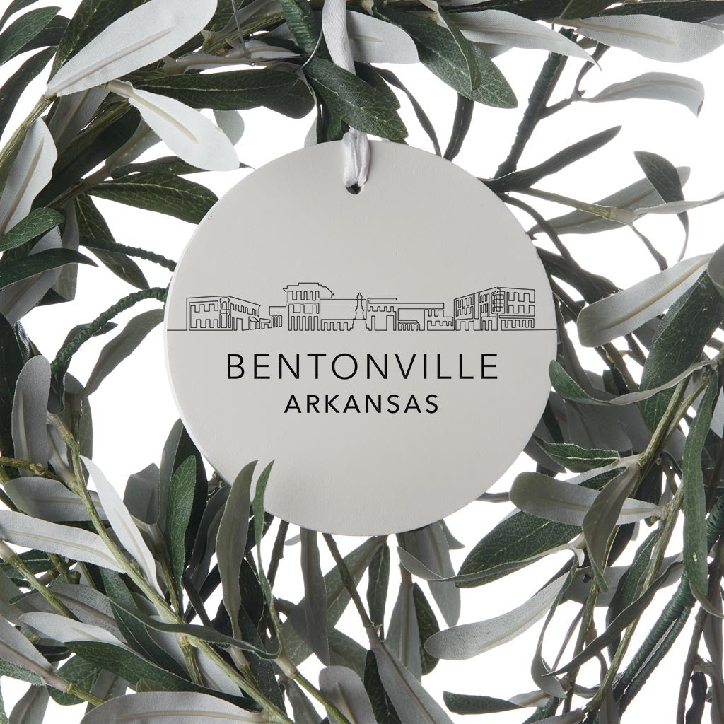 Minimalist B&W Arkansas Bentonville Skyline State | Wood Ornament | Eaches | Min 6