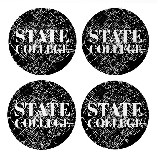 Minimalistic B&W Pennsylvania State College Map | Absorbent Coasters | Set of 4 | Min 2