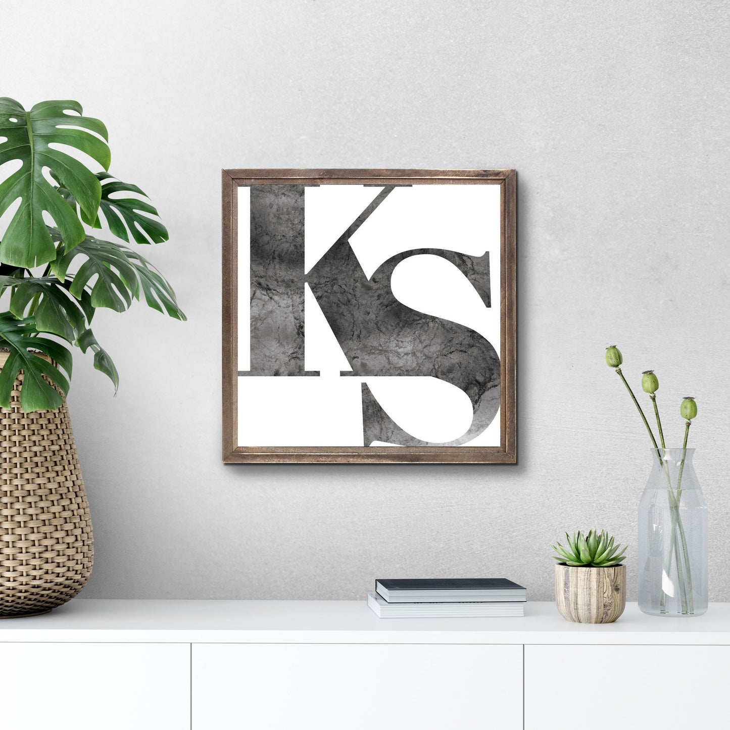 Minimalist B&W Kansas White Initials | Wood Sign | Eaches | Min 1