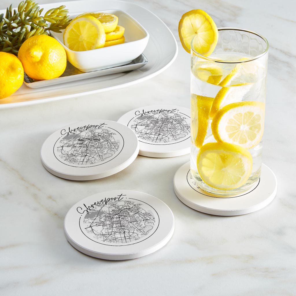 Modern Louisiana Shreveport Circle Map | Absorbent Coasters | Set of 4 | Min 2