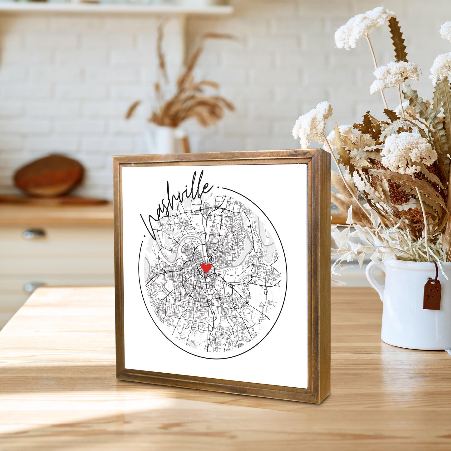 Minimalist B&W Tennessee Nashville Circle Map Heart | Wood Sign | Eaches | Min 1