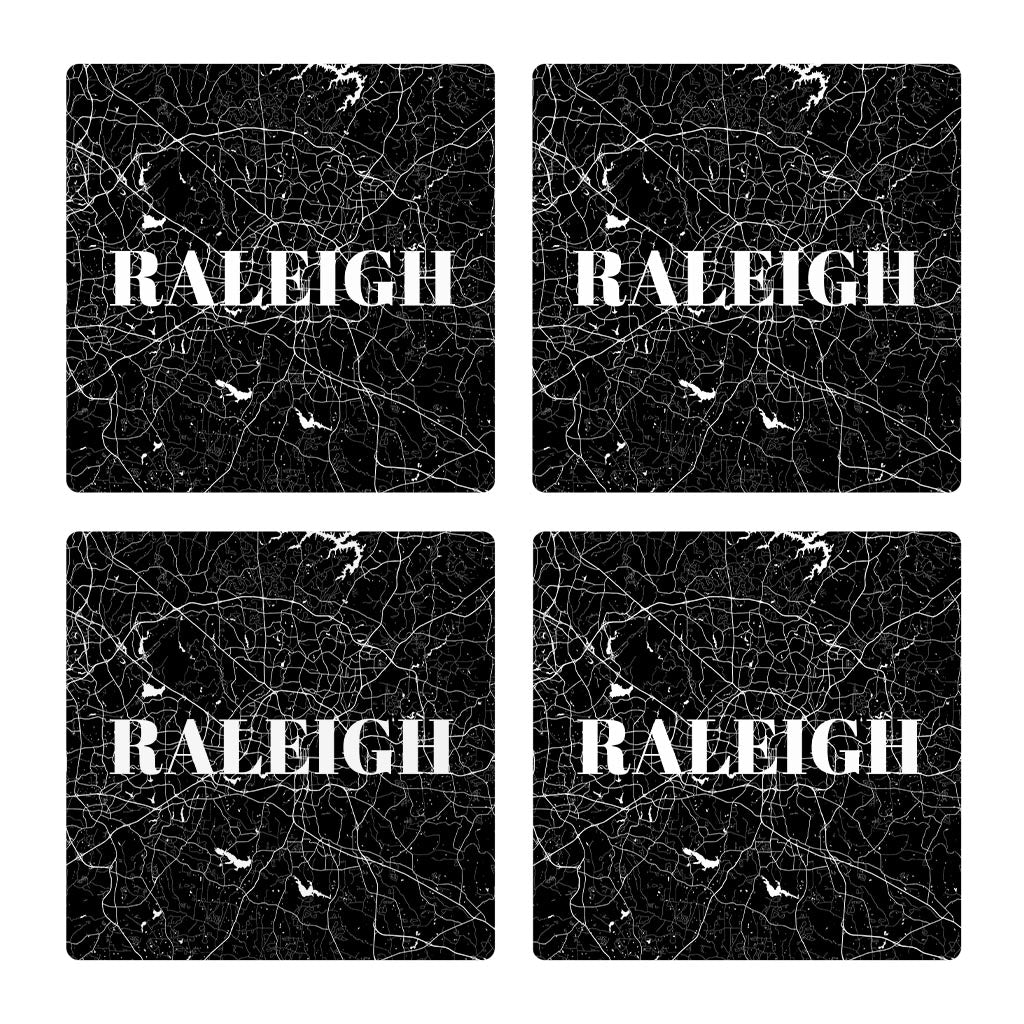 Minimalistic B&W North Carolina Raleigh Map | Absorbent Coasters | Set of 4 | Min 2