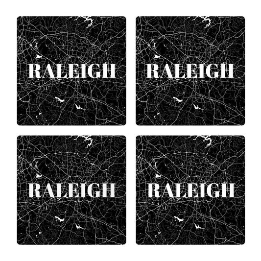 Minimalistic B&W North Carolina Raleigh Map | Absorbent Coasters | Set of 4 | Min 2