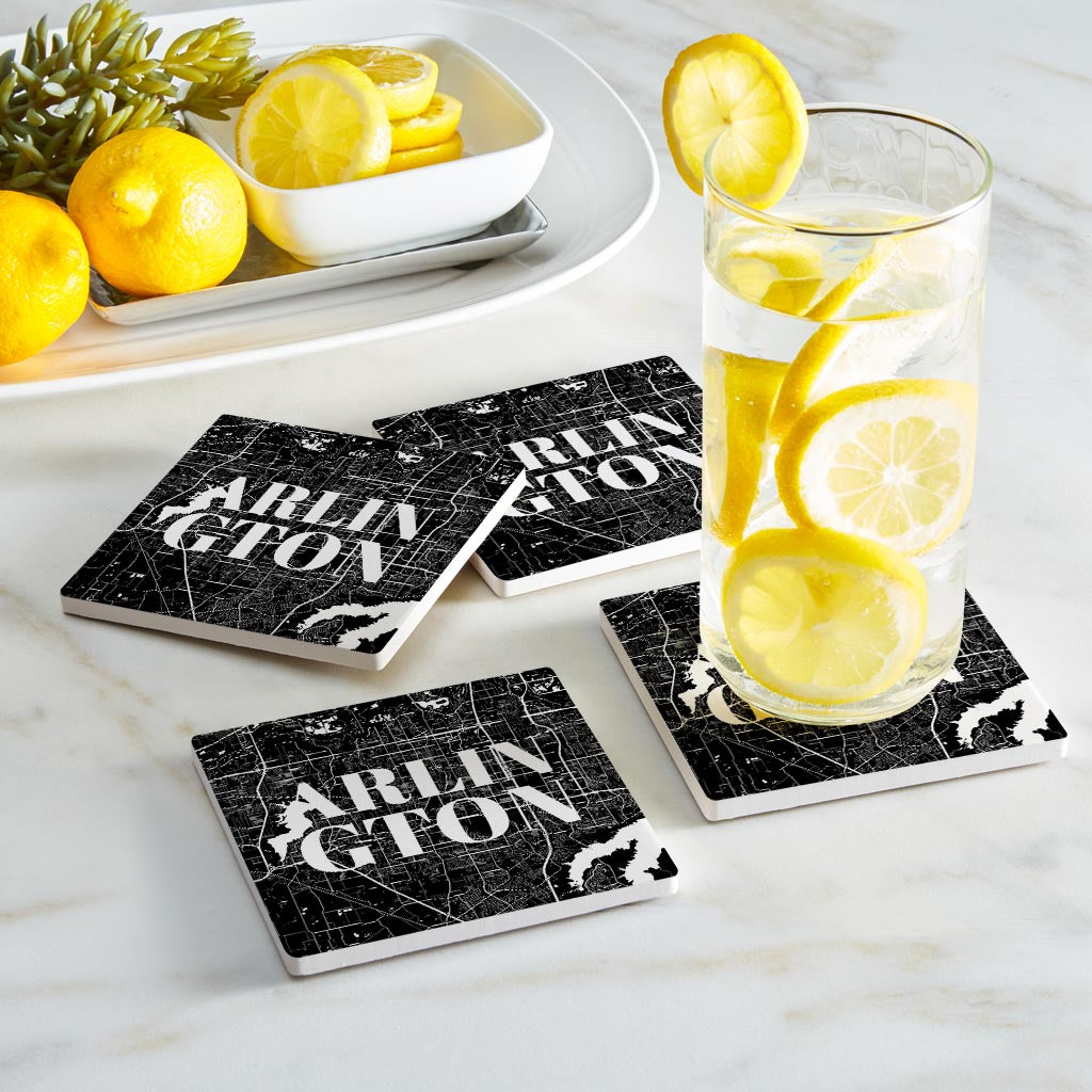 Minimalistic B&W Texas Arlington Map | Absorbent Coasters | Set of 4 | Min 2