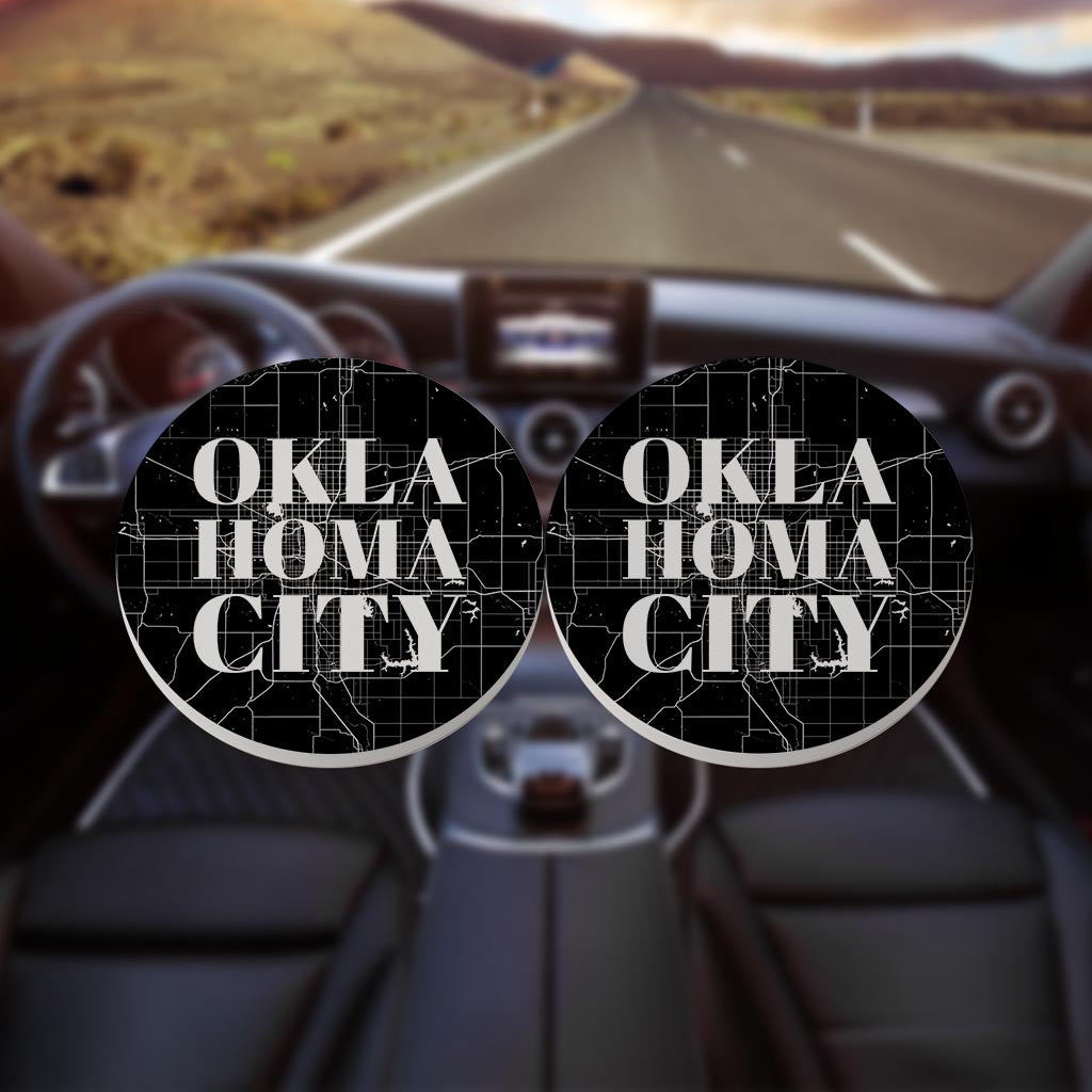 Modern Oklahoma City Map| Absorbent Car Coasters | Set of 2 | Min 4