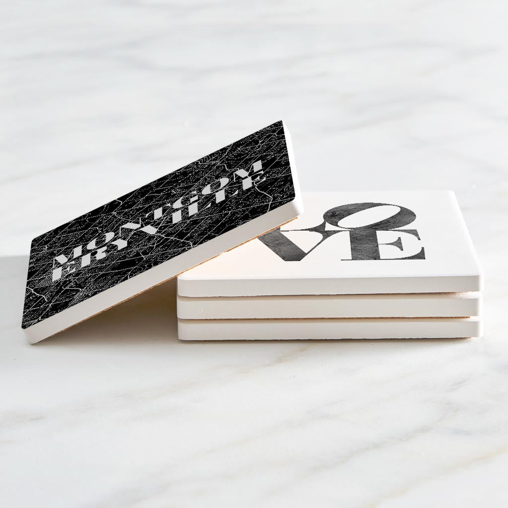 Minimalistic B&W Pennsylvania Montgomeryville Maps Love | Absorbent Coasters | Set of 4 | Min 2