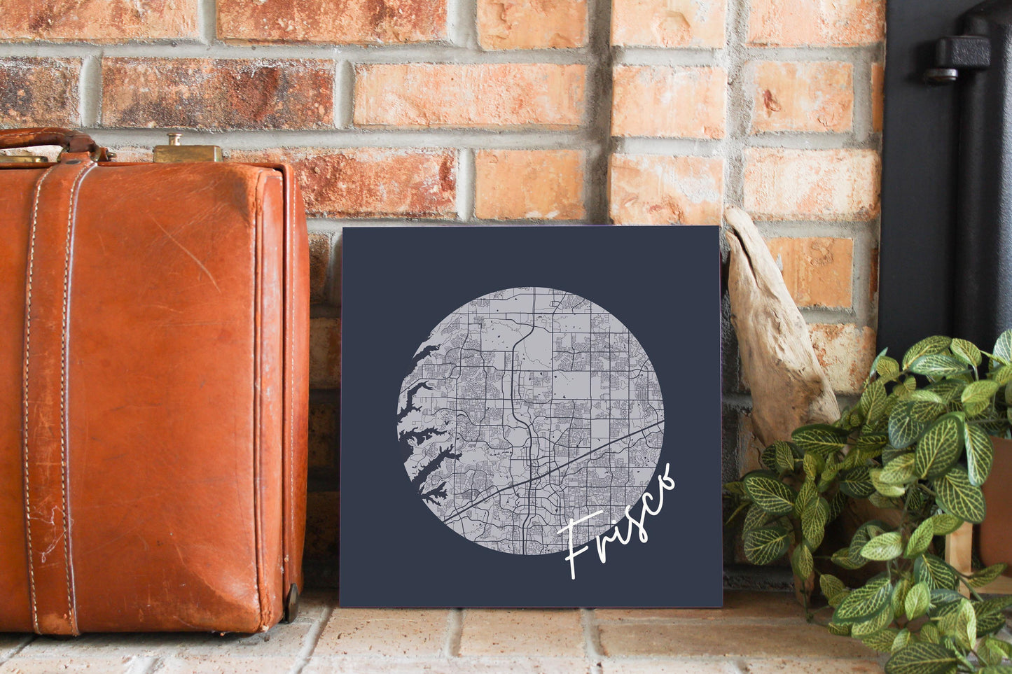 Modern Minimalist Texas Colors Frisco Circle Map | Wood Sign | Eaches | Min 2