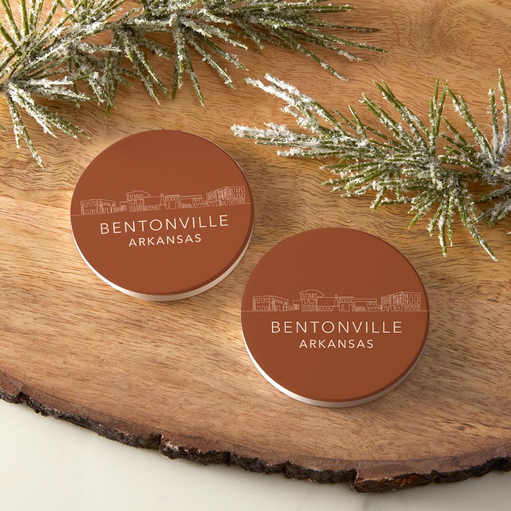 Modern Minimalist Arkansas Bentonville Skyline State | Absorbent Car Coasters | Set of 2 | Min 4