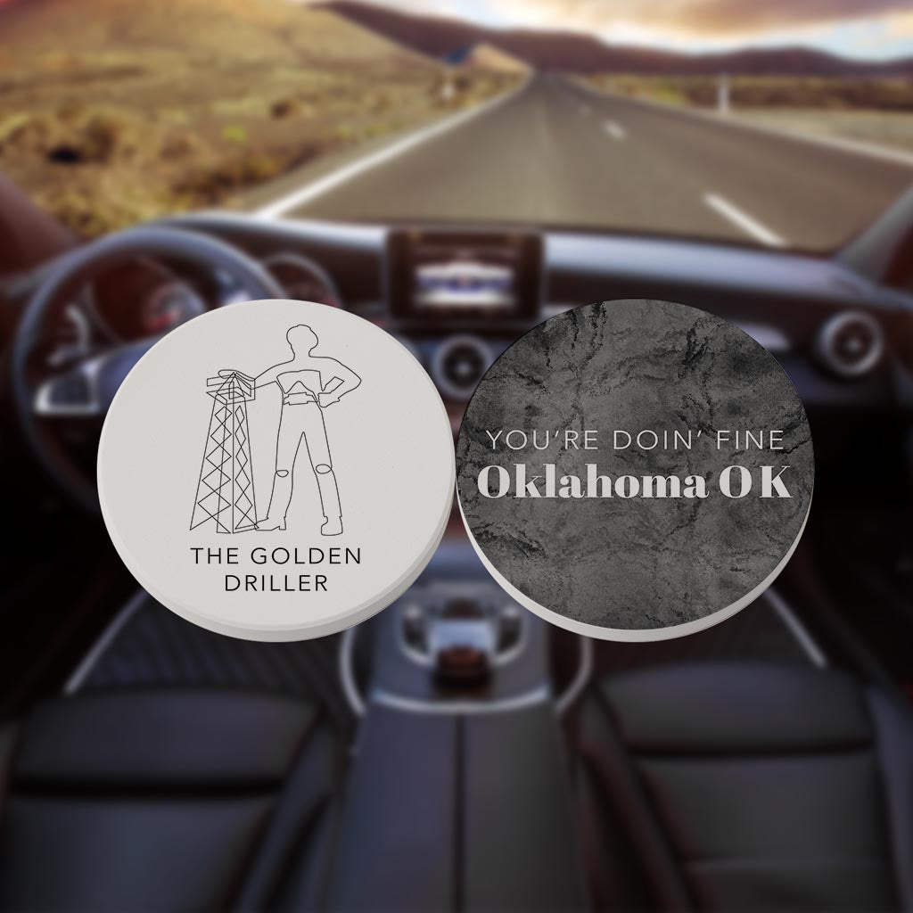 Modern Black White Oklahoma Set | Absorbent Car Coasters | Set of 2 | Min 4