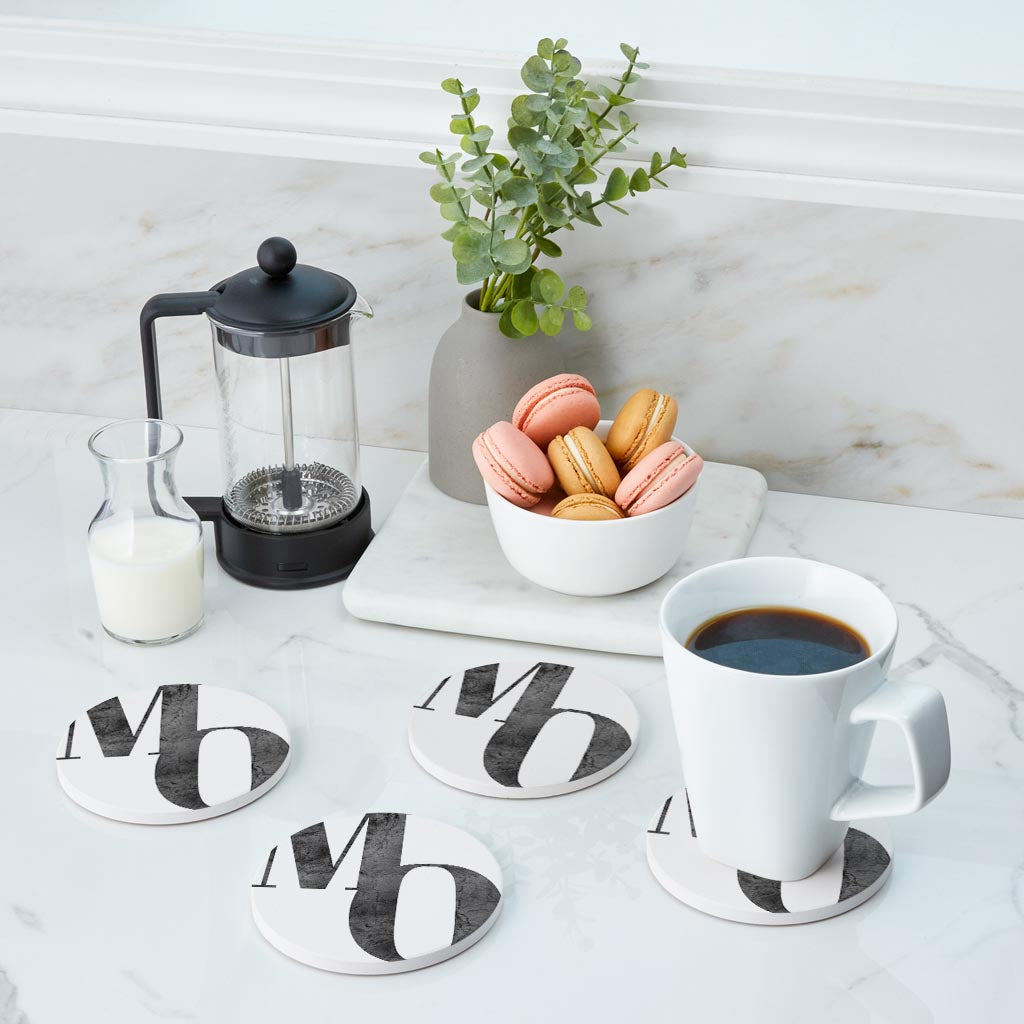 Minimalist B&W Missouri White Initials | Absorbent Coasters | Set of 4 | Min 2