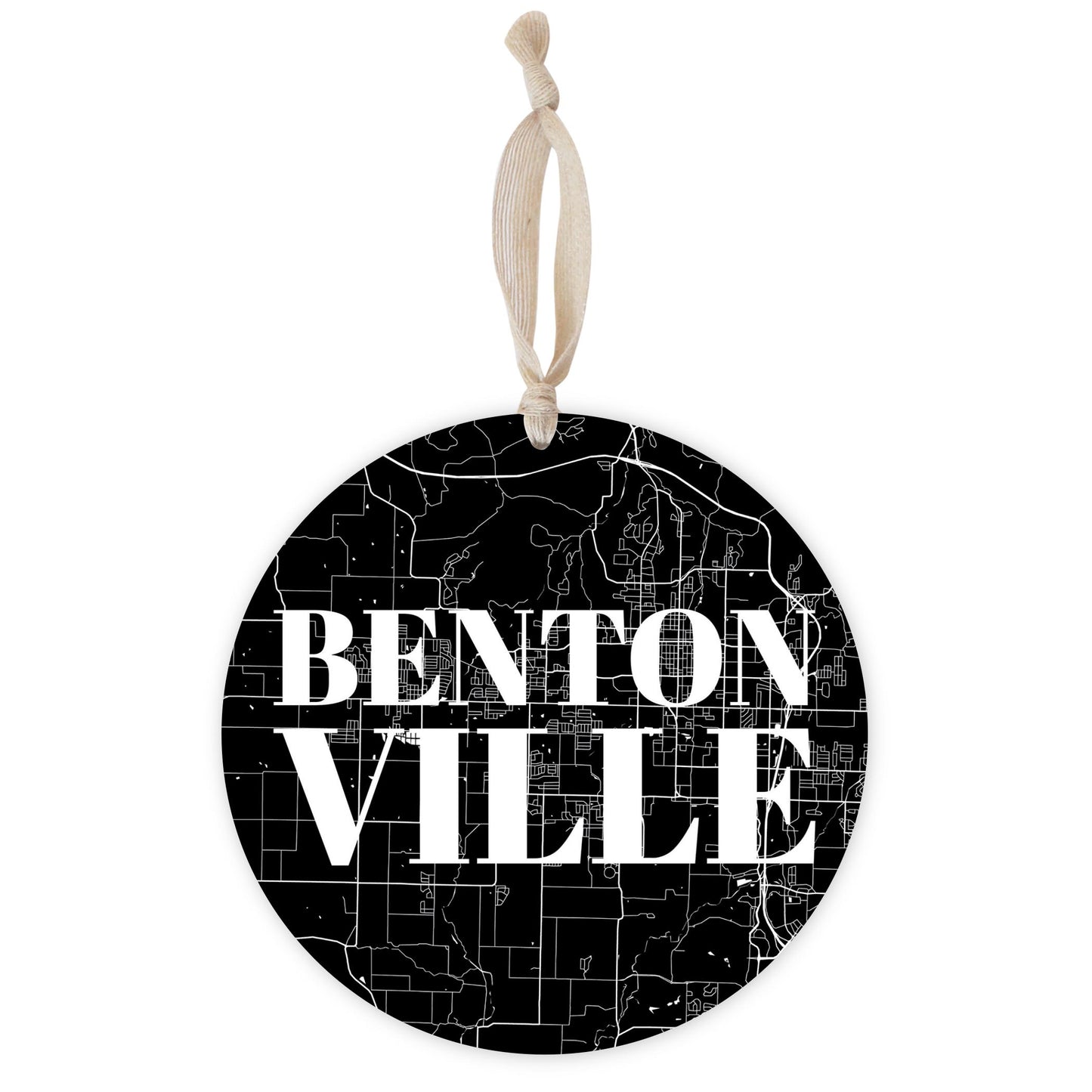 Minimalist B&W Arkansas Bentonville Map | Wood Ornament | Eaches | Min 1