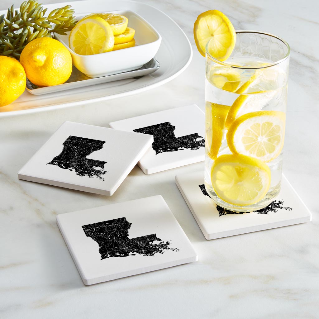 Modern Louisiana State Shape With Map | Absorbent Coasters | Set of 4 | Min 2