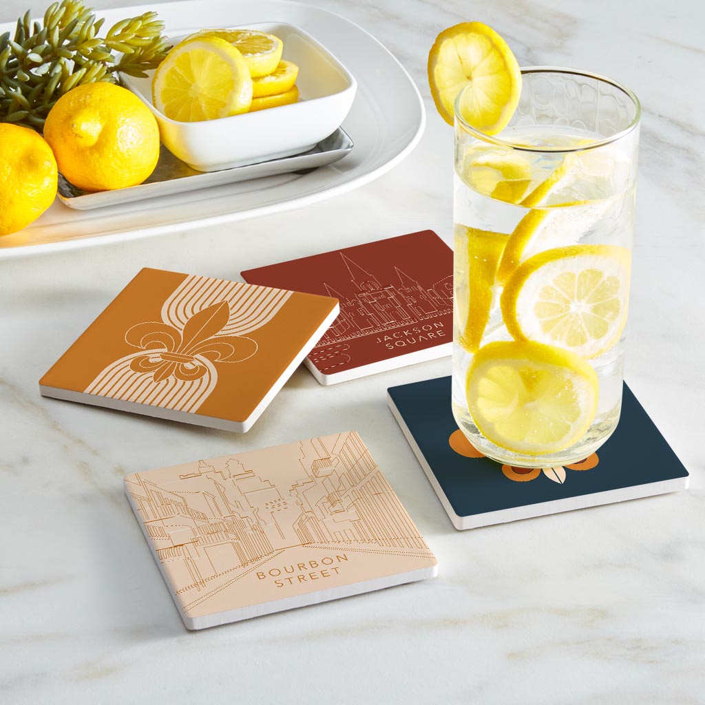 Modern Minimalist Louisiana Set | Absorbent Coasters | Set of 4 | Min 2