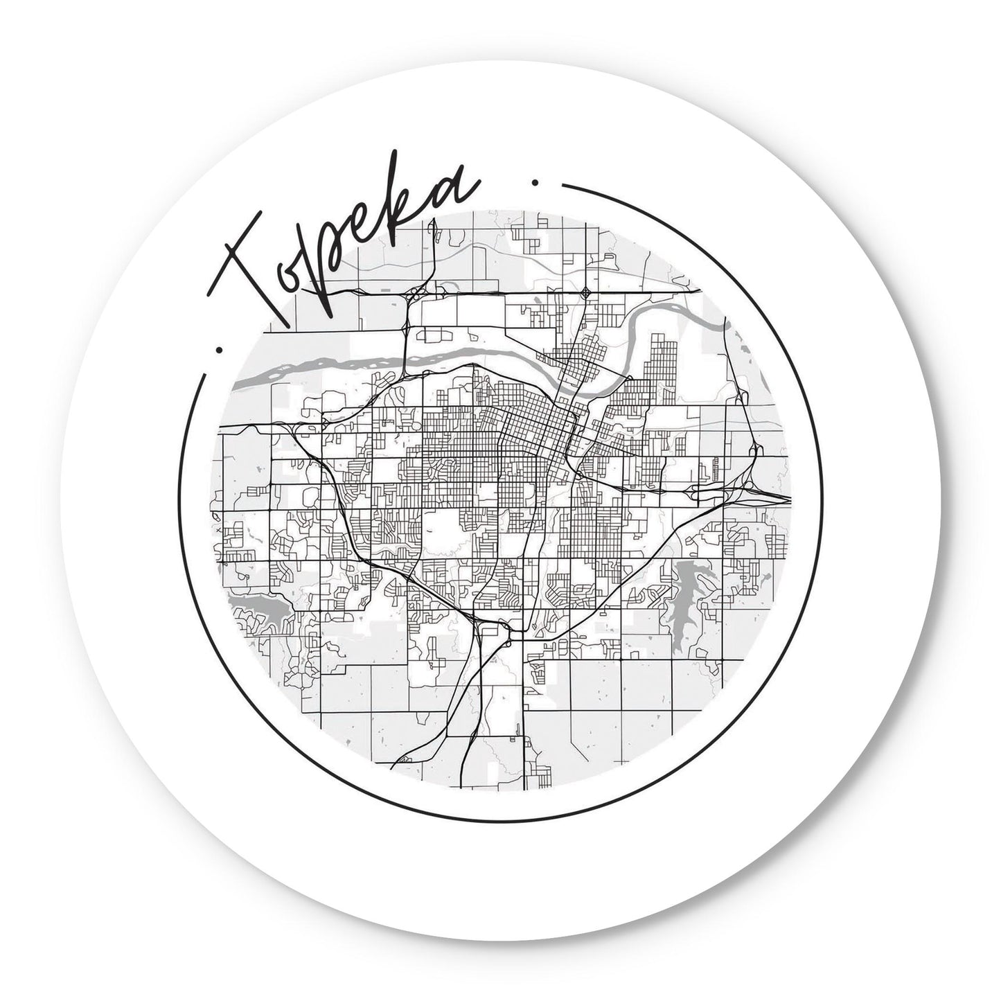 Minimalist B&W Kansas Topeka Circle Map | Wood Sign | Eaches | Min 1