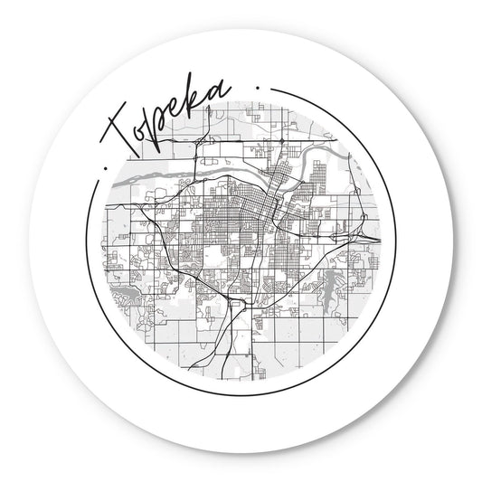 Minimalist B&W Kansas Topeka Circle Map | Wood Sign | Eaches | Min 1