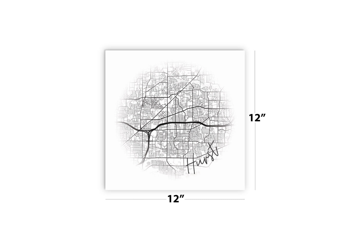 Minimalistic B&W Texas Hurst Circle Map | Wood Sign | Eaches | Min 2