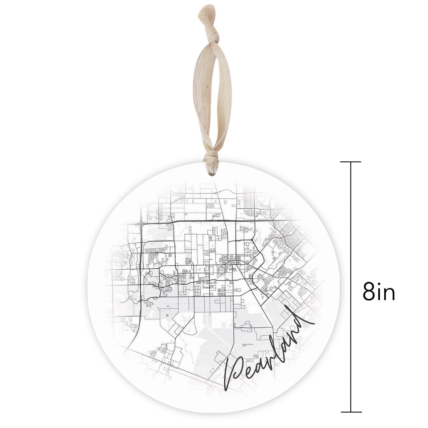 Minimalistic B&W Texas Pearland City Circle Map | Wood Ornament | Eaches | Min 1