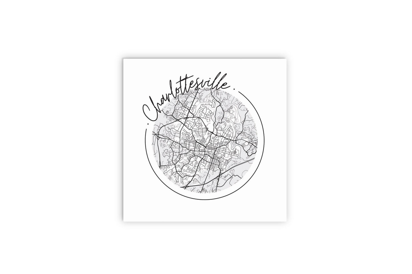 Minimalistic B&W Virginia Charlottesville Circle Map | Wood Sign | Eaches | Min 2