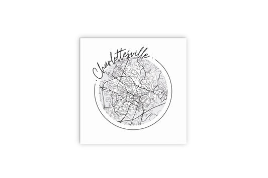 Minimalistic B&W Virginia Charlottesville Circle Map | Wood Sign | Eaches | Min 2