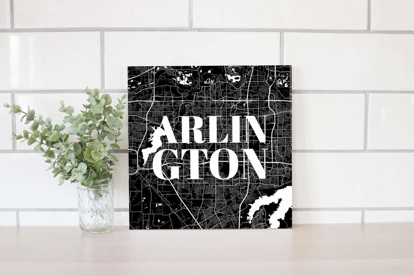 Minimalistic B&W Texas Arlington Map| Wood Sign | Eaches | Min 2