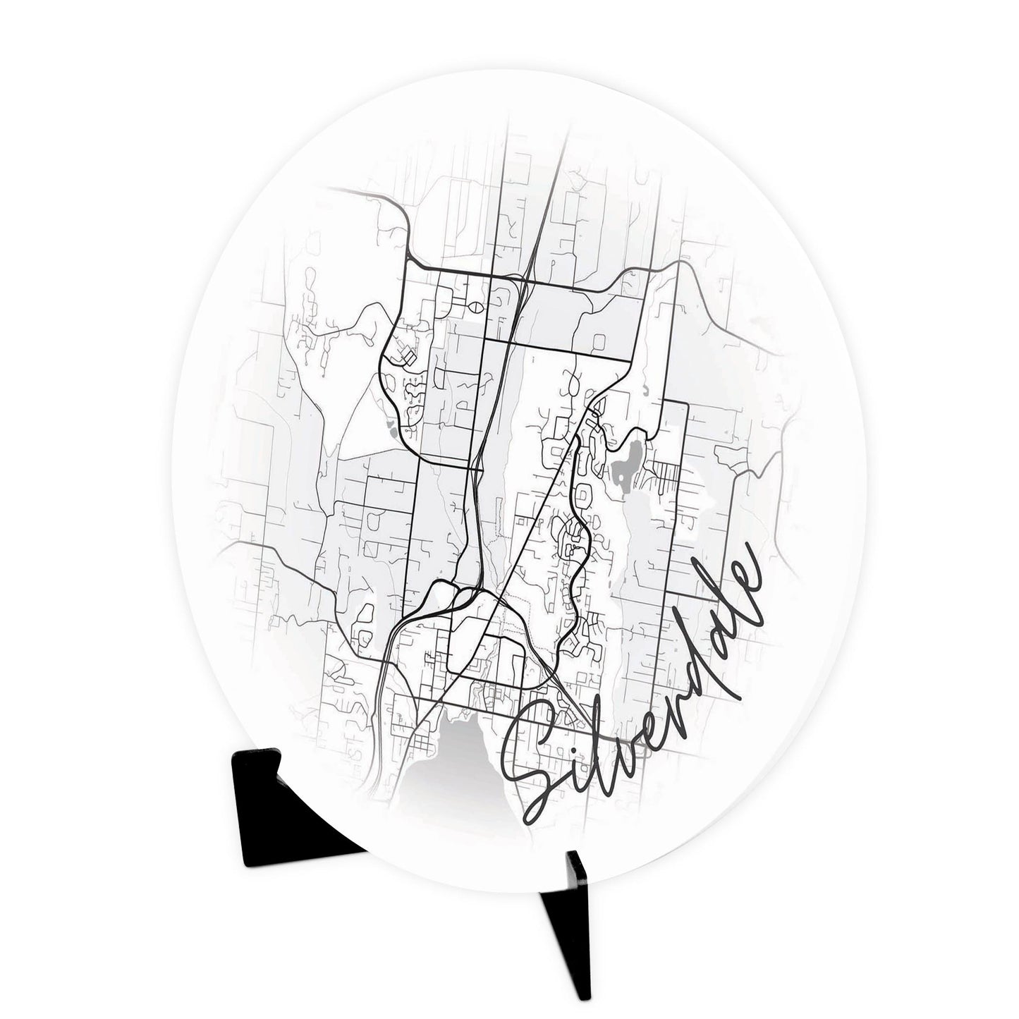 Minimalistic B&W Washington Silverdale Circle Map | Wood Sign | Eaches | Min 1