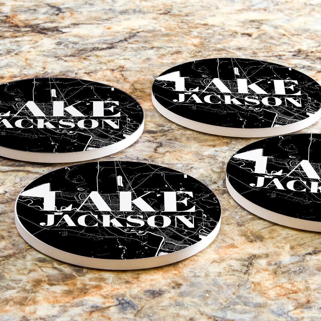 Minimalistic B&W Texas Lake Jackson Map | Absorbent Coasters | Set of 4 | Min 2